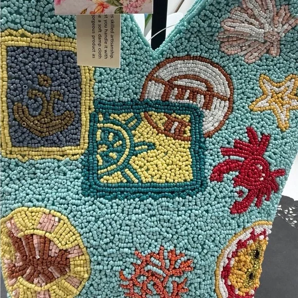 NWT Handmade Beaded Ocean Beach Vacation Tote - Picture 2 of 7